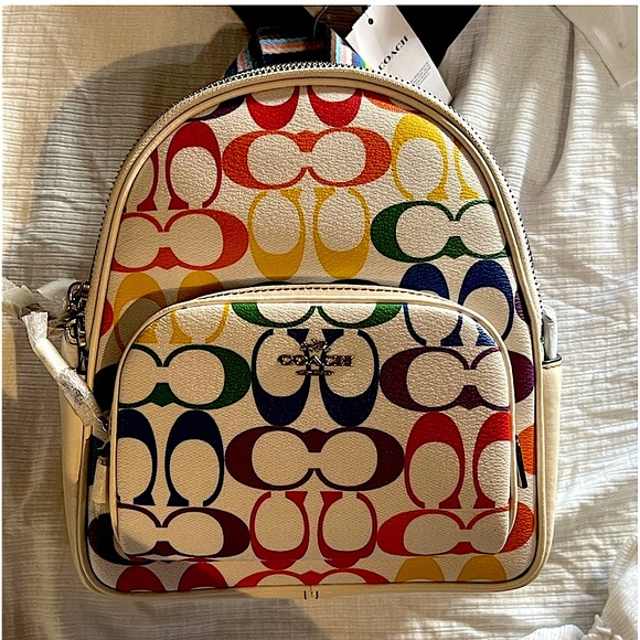 NWT COACH Mini Court Backpack CK377 In Rainbow Signature Canvas Authentic - Picture 3 of 8